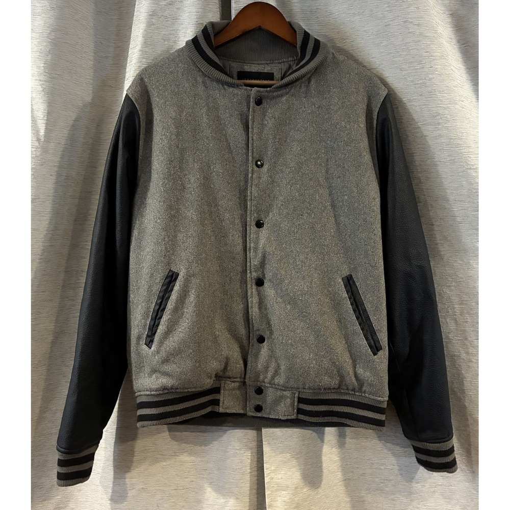 Aeropostale Mens Varsity Bomber Jacket Gray Black Wool Blend Jock Size Large